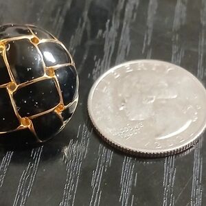 Black and Gold Quilted Dome Button Earrings